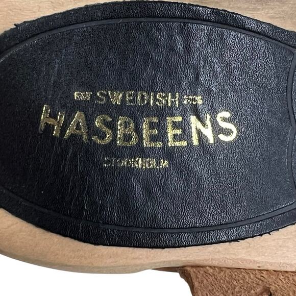 Swedish Hasbeens Women’s Lacy Brown Leather Wooden Sandals Size 39 US - Picture 10 of 12